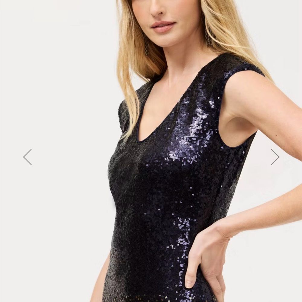 Johnny Was Selya Navy and Gold Sequin Midi Dress - Picture 3 of 9
